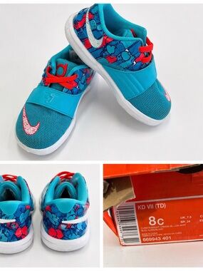 Nike Kids Bright Turquoise and Red Heart-Print Sneakers
